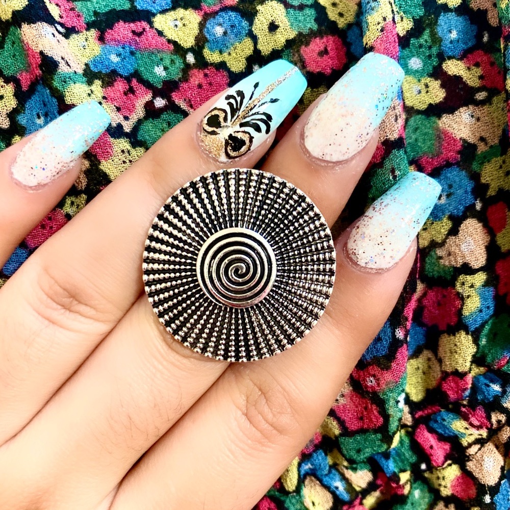 New oxidized German Silver adjustable ring.